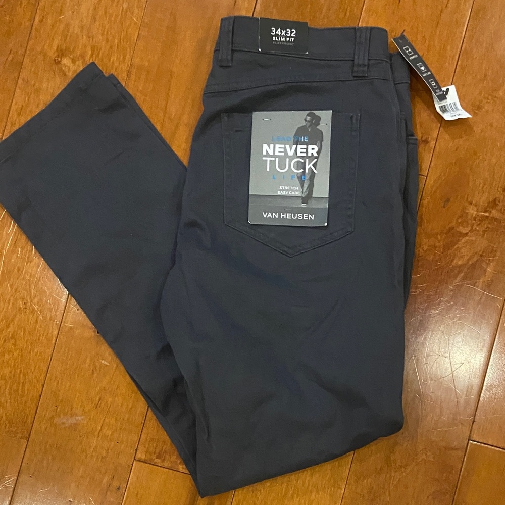 Van Heusen Slim Never Tuck Pants - asphalt color 34 waist